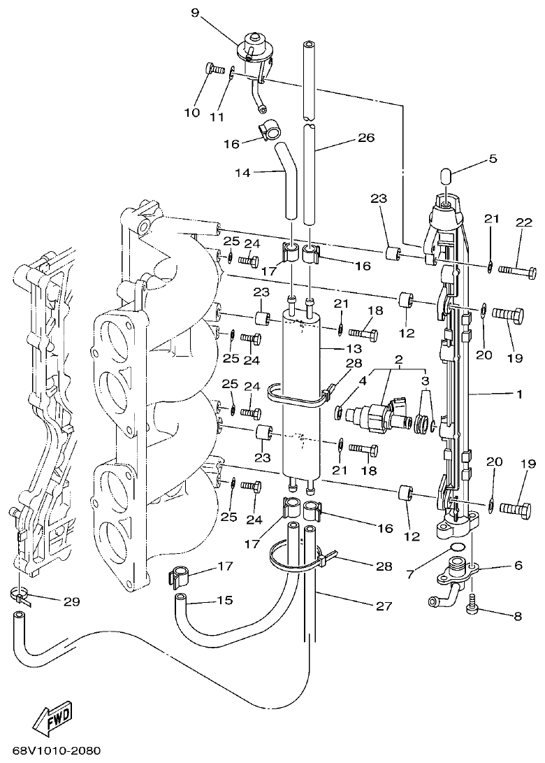 Yamaha 20 FUEL INJECTION NOZZLE parts diagram